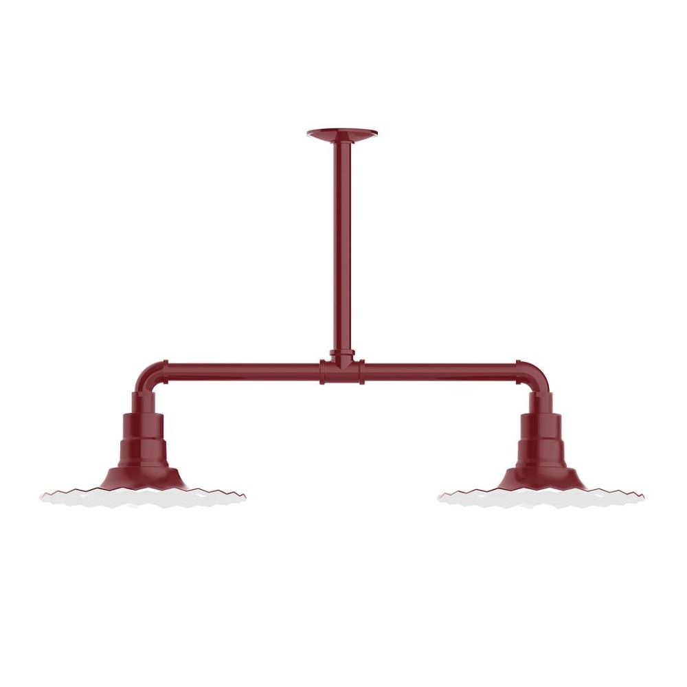 Montclair Lightworks MSD158-55-G05 12" Radial shade, 2-light stem hung pendant with clear glass and cast guard, Barn Red